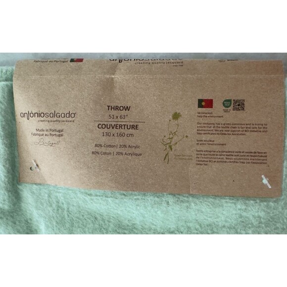 António Salgado BCI Cotton & Acrylic Throw Blanket 50 x 63 Green w/ Tree Pattern - Picture 6 of 8